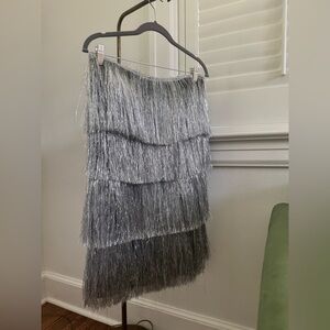 Showpo Silver Fringe Tiered Dress